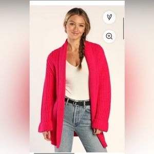 Lulu’s Hot Pink Loose Fit Belted Cardigan, size L
